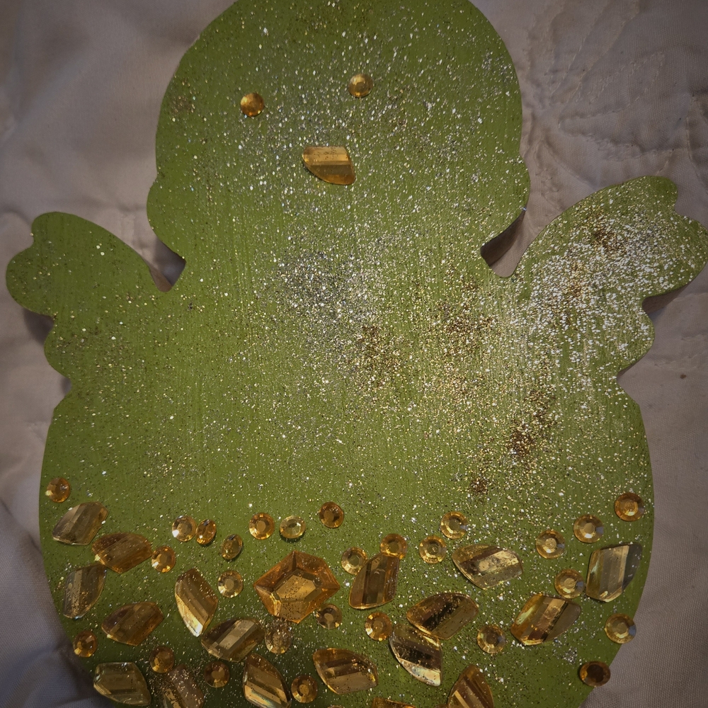 Hanging Glittery Green and Yellow Decorative Wood Craft